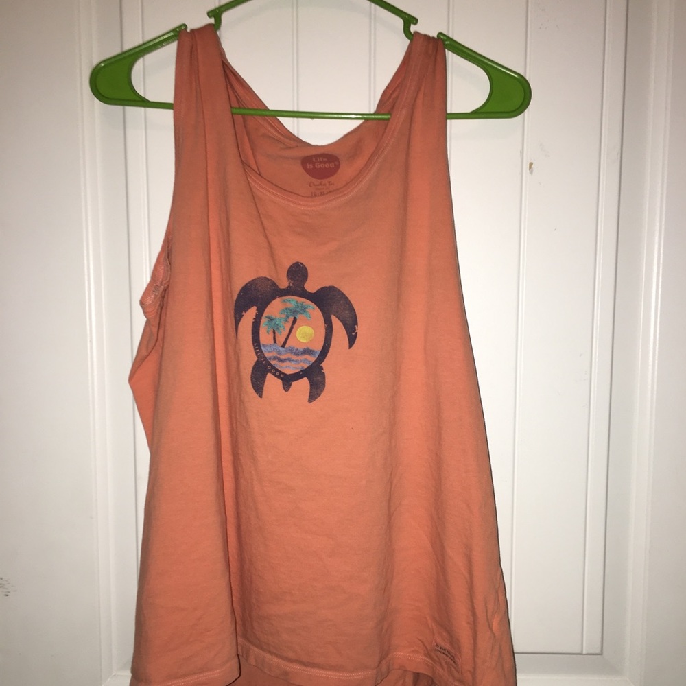 a life is good tank top with a turtle